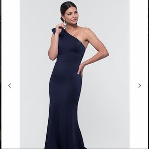 Kleinfeld One Shoulder Satin Long Bridesmaid Dress